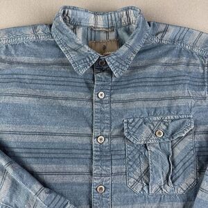 Royal Robbins Covert Cord Flannel Shirt Mens Large Blue Striped Organic Cotton